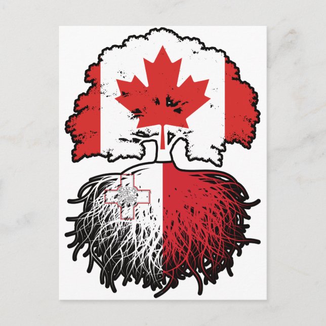 Maltesiska Canadian Canada Träd Roots Flagga Vykort (Framsida)