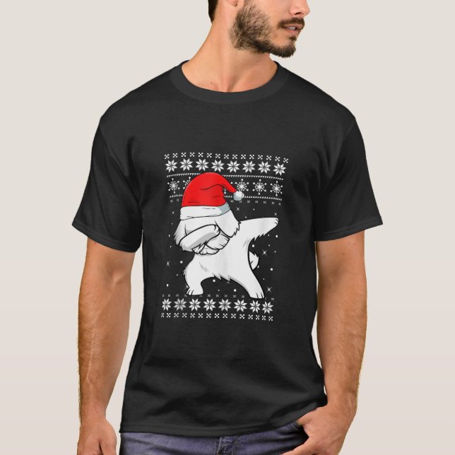 Maltesiska Dabbing Dance Hund Ugly Sweater jul P T Shirt (Framsida)