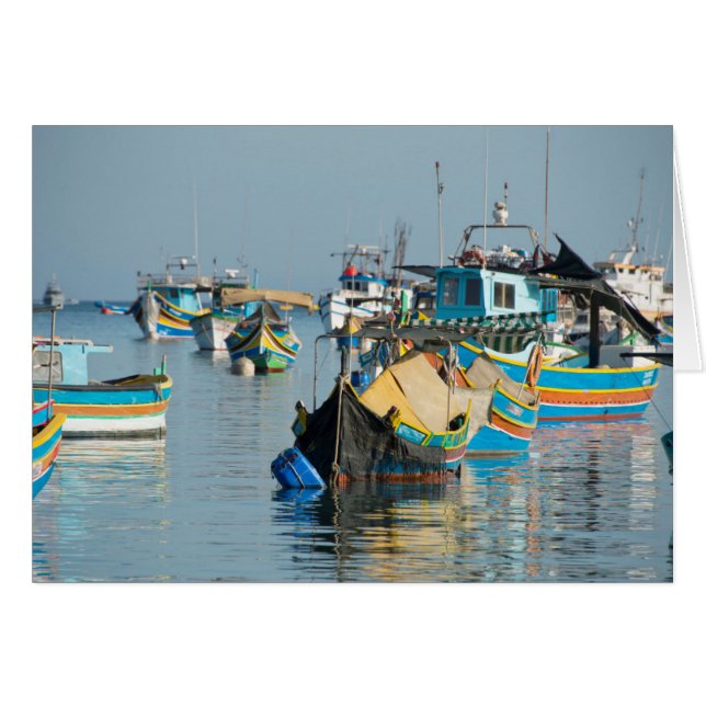 Maltesiska fiskebåtar | Marsaxlokk i Malta Hälsningskort (Framsidan Horizontal)
