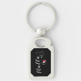 Maltesiska Flagga Heart, Malta Rektangulärt Silverfärgad Nyckelring