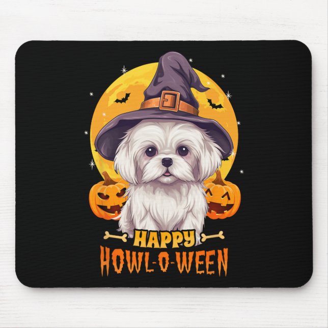 Maltesiska Halloween Hund Howl O Ween Funny Pet Fo Musmatta (Framsidan)