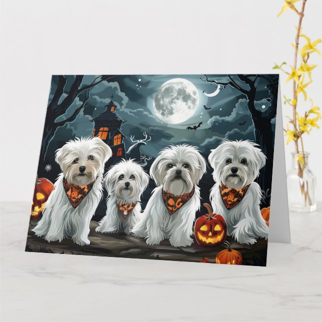 Maltesiska Halloween Spooky Kort (Gul blomma)