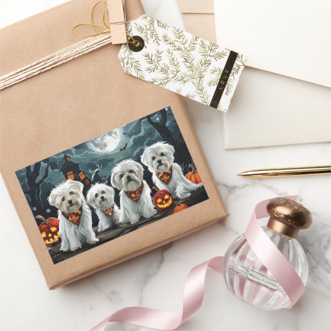 Maltesiska Halloween Spooky Rektangulärt Klistermärke (Gifting)
