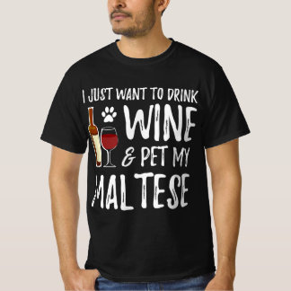 Maltesiska hund älskare vin hund mamma | Rolig hun T Shirt