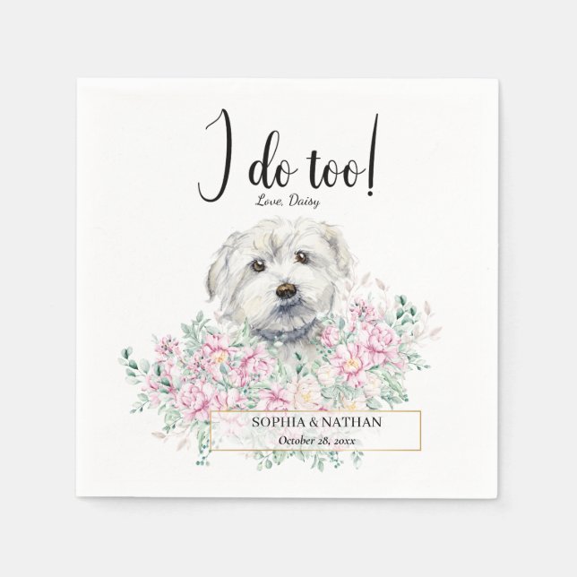 Maltesiska Hund Bröllop Cocktail Napkins Pappersservett (Framsidan)