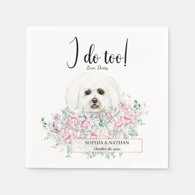 Maltesiska Hund Bröllop Cocktail Napkins Pappersservett (Framsidan)