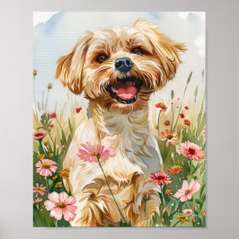 Maltesiska Hund Fluffy Watercolor Art Print Poster