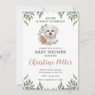 Maltesiska Hund Girl Boho Greenery Baby Shower Inbjudningar