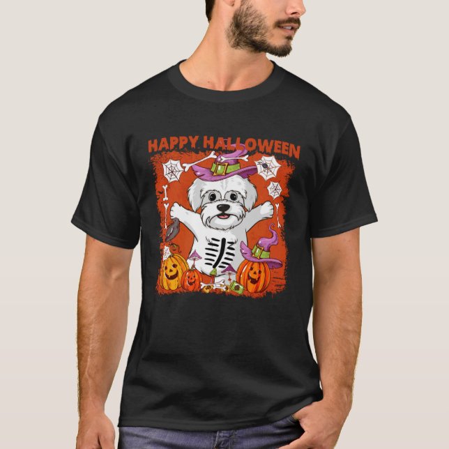 Maltesiska Hund Happy halloween T Shirt (Framsida)