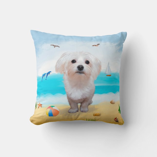 Maltesiska Hund i Beach Kudde (Framsida)