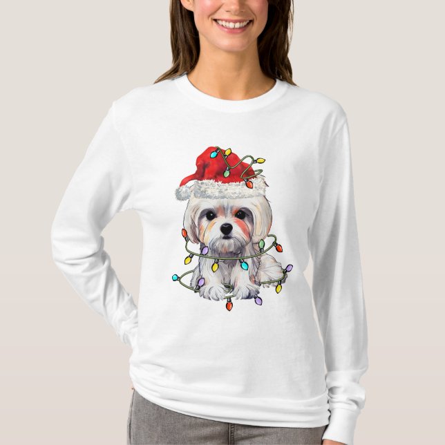 Maltesiska Hund Jul, Julafton Maltesiska Hund T Shirt (Framsida)