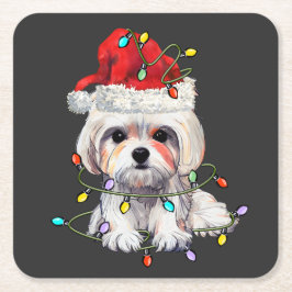 Maltesiska Hund Jul, Julafton Maltesiska Hund Underlägg Papper Kvadrat
