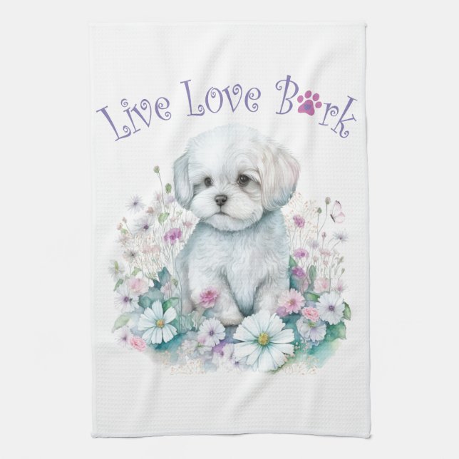 Maltesiska Hund Mamma Blommigt Kökshandduk (Vertikal)