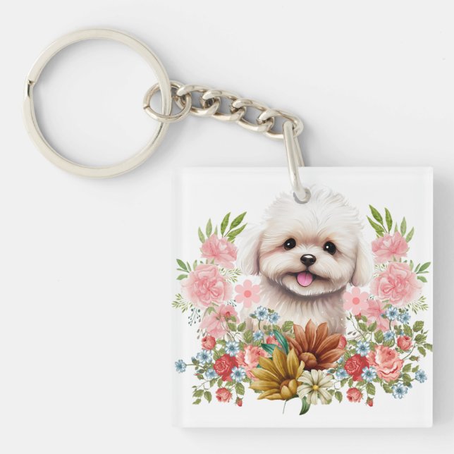 Maltesiska Hund med blommor, Cute Maltese Puppy (Framsidan)