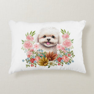 Maltesiska Hund med blommor, Cute Maltese Puppy Prydnadskudde