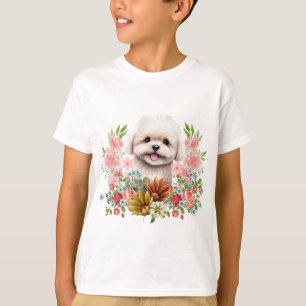 Maltesiska Hund med blommor, Cute Maltese Puppy T Shirt