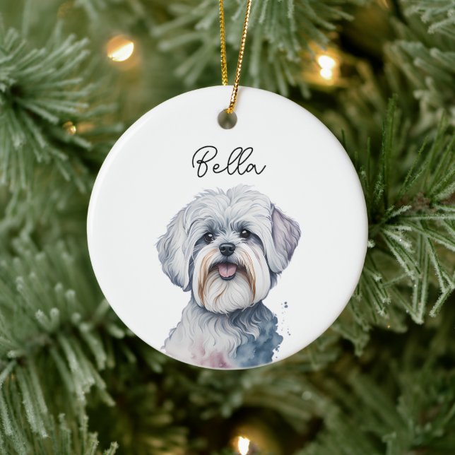 Maltesiska Hund Pet Custom Name Helgdag jul Julgransprydnad Keramik (Träd)