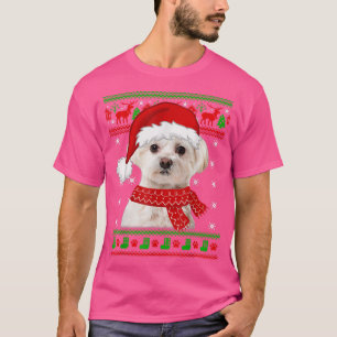 Maltesiska Hund Ugly Sweater jul Puppy Hund älskar T Shirt