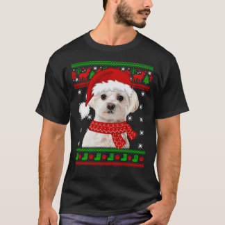 Maltesiska Hund Ugly Sweater jul Puppy Hund älskar T Shirt