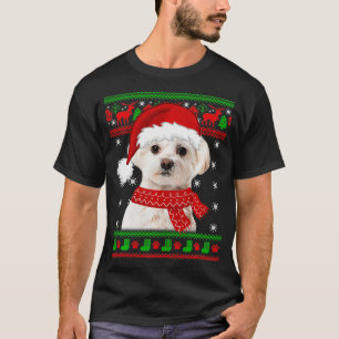 Maltesiska Hund Ugly Sweater jul Puppy Hund älskar T Shirt