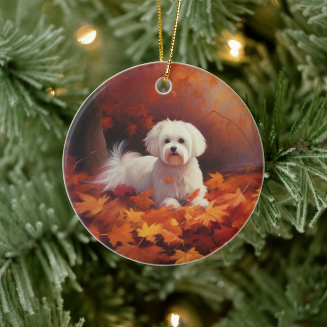 Maltesiska i Höst löv Fall Inspire Julgransprydnad Keramik (Träd)