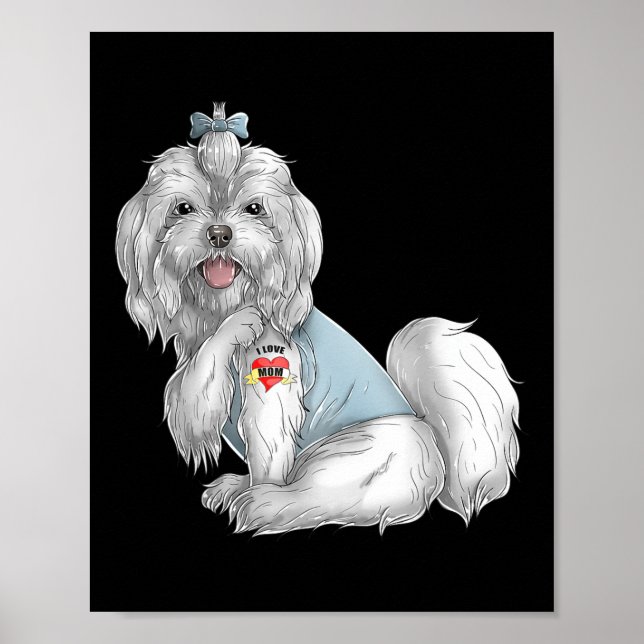 Maltesiska I Kärlek Mamma Tattoo Hund Funny Mors d Poster (Framsidan)