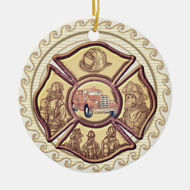 Maltesiska Kor Firefighter Julgransprydnad Keramik (Framsidan)