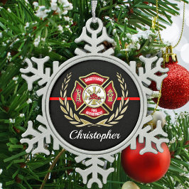 Maltesiska Kor Personlig Firefighter Snöflinga Pewter Julgransprydnad