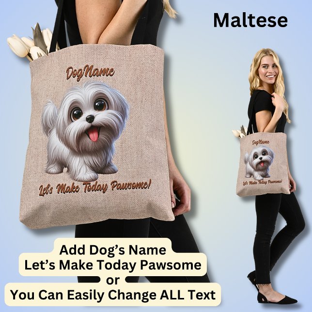 Maltesiska - lägg till Hund Namn, Ändra text Tygkasse (Skapare uppladdad)