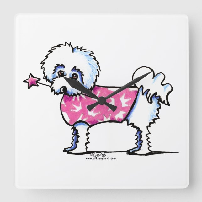 Maltesiska lil Princess Fyrkantig Klocka (Framsida)