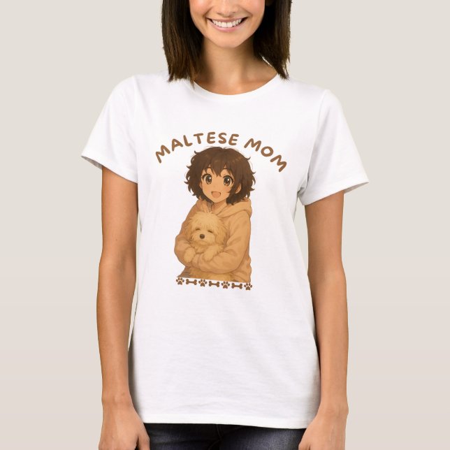Maltesiska Mamma Anime Stil T Shirt (Framsida)