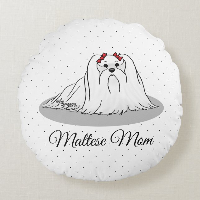 Maltesiska Mamma - Cute Hund aveln Mamma Hund Mamm Rund Kudde (Framsidan)