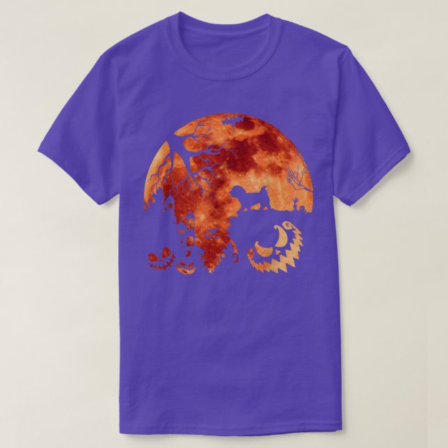 Maltesiska och Måne Halloween Costume Pumpkin Hund T Shirt (Design framsida)