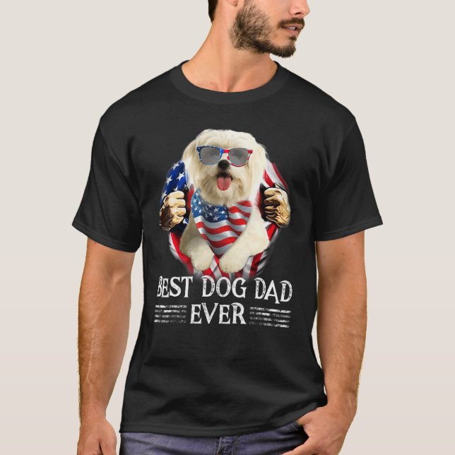 Maltesiska Pappa någonsin, amerikansk Flagga 4 jul T Shirt (Framsida)