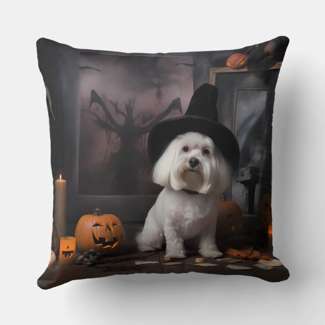 Maltesiska Pumpkins Halloween Scary Kudde (Baksida)