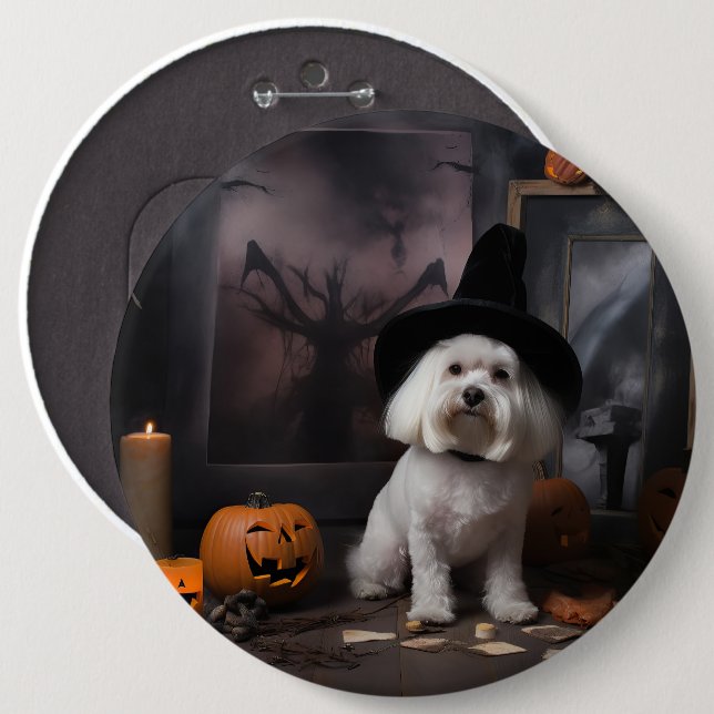 Maltesiska Pumpor Halloween Skräckinjagande Knapp (Framsida & baksida)