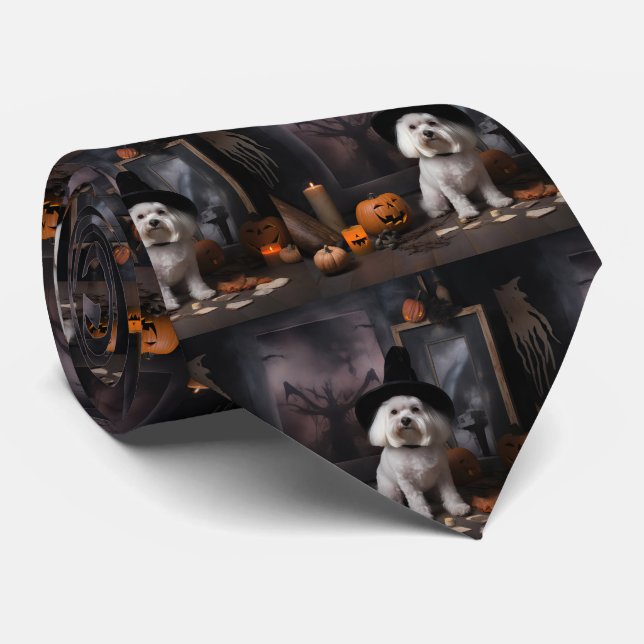 Maltesiska Pumpor Halloween Skräckinjagande Slips (Rullad)