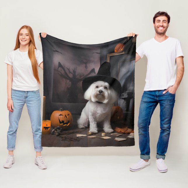 Maltesiska pumpor Halloween skrämmande Fleecefilt (På plats)