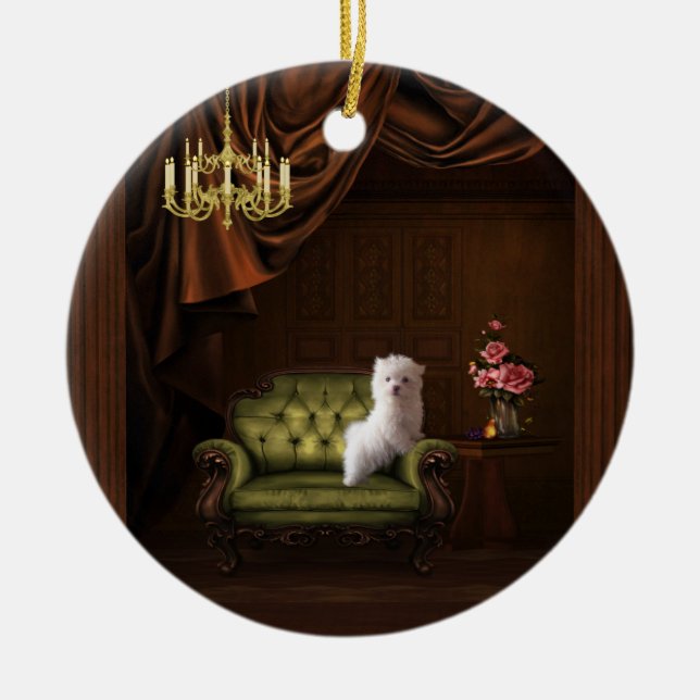 Maltesiska Puppy Hund Chandelier Träd Ornament (Framsidan)