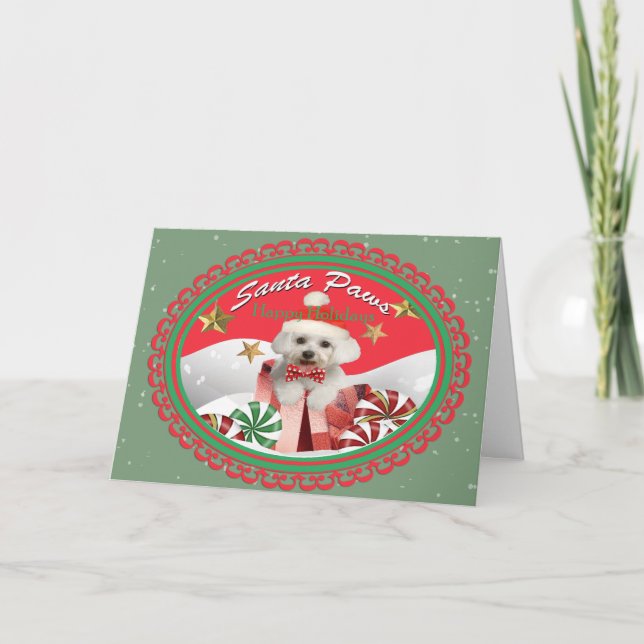 Maltesiska puppy Santa Tassar-kort Helgkort (Framsida)