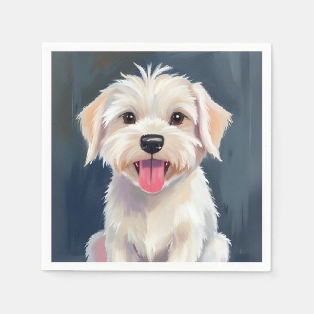 Maltesiska Puppy White Hund Painting Pappersservett (Framsidan)