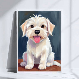 Maltesiska Puppy White Hund Painting Poster