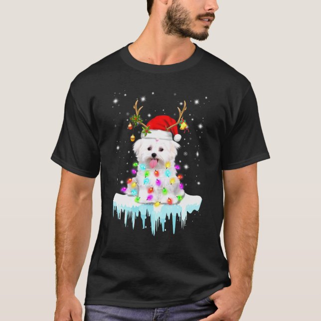 Maltesiska rener Santa Hat jul Light Ornamen T Shirt (Framsida)