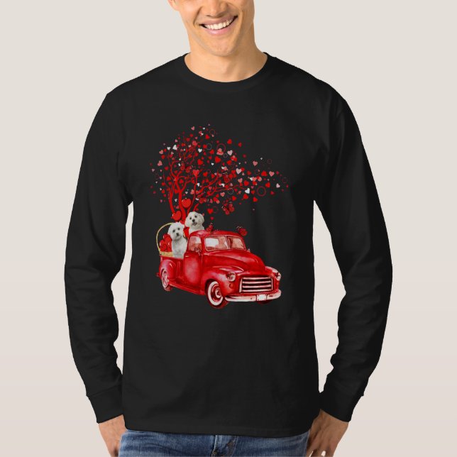 Maltesiska Riding Red Lastbil Valentine Butterfly  T Shirt (Framsida)