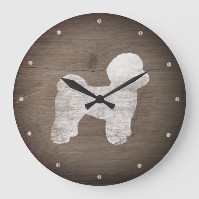 Maltesiska Silhouette Rustic Stor Klocka (Framsida)