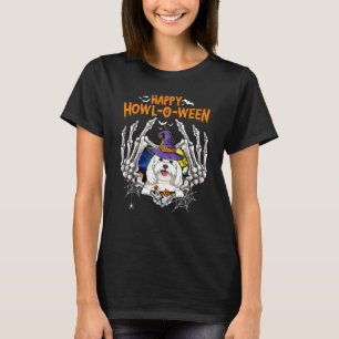 Maltesiska Skeleton Heart Lycklig Howl O Ween Cost T Shirt