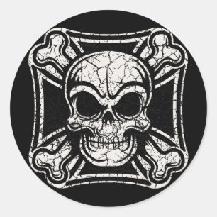 Maltesiska skull & korsben -bw runt klistermärke