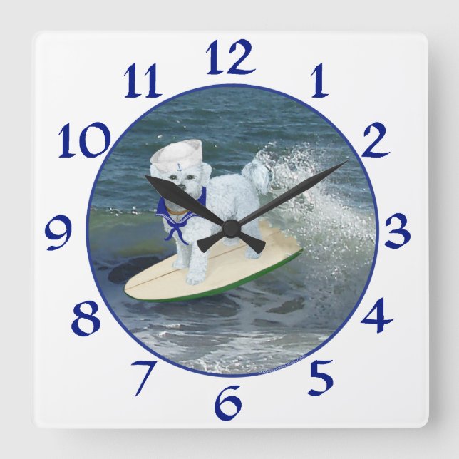 Maltesiska Surfer Boy Clock Fyrkantig Klocka (Framsida)