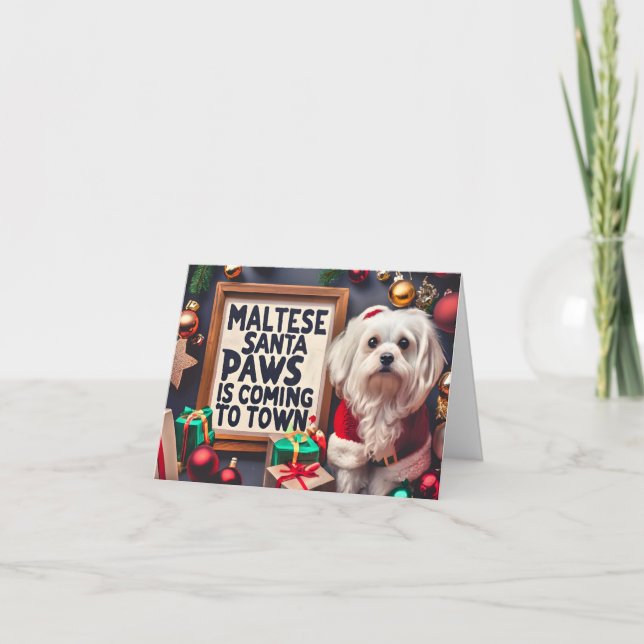 Maltesiska Tassar Kommer till Town Maltese Hund ju Helgkort (Framsida)