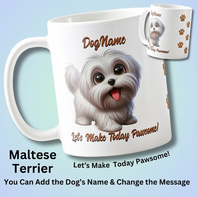 Maltesiska terrier - lägg till Hund Namn, Byt text Kaffemugg (Skapare uppladdad)